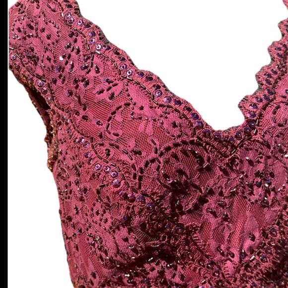 TADASHI SHOJI Lace Beaded Sleeveless Evening Dress Burgundy Wine 6 Prom Wedding - Picture 5 of 9